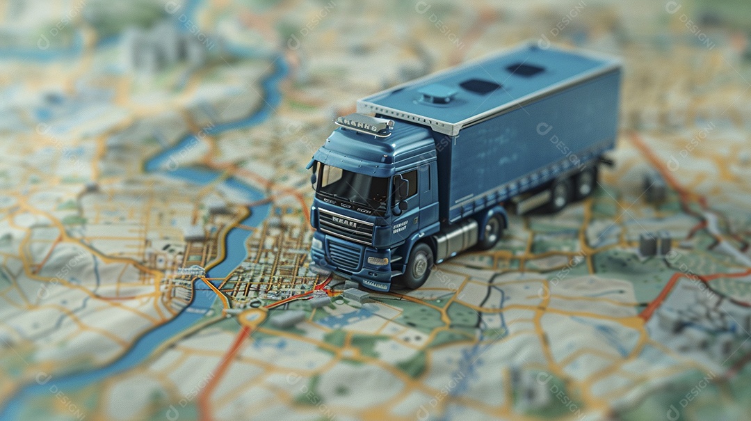 Miniatura de Caminhão azul no mapa