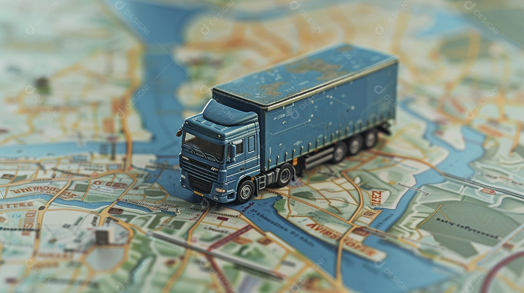 Miniatura de Caminhão azul no mapa
