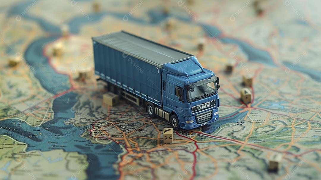 Miniatura de Caminhão azul no mapa