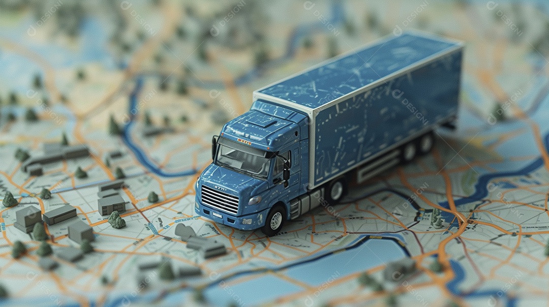 Miniatura de Caminhão azul no mapa
