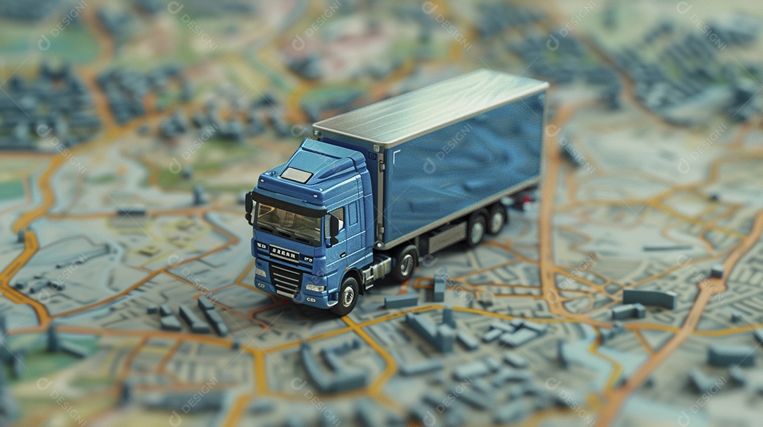 Miniatura de Caminhão azul no mapa