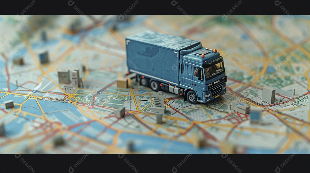 Miniatura de Caminhão azul no mapa