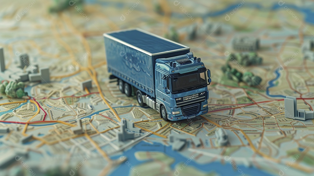 Miniatura de Caminhão azul no mapa