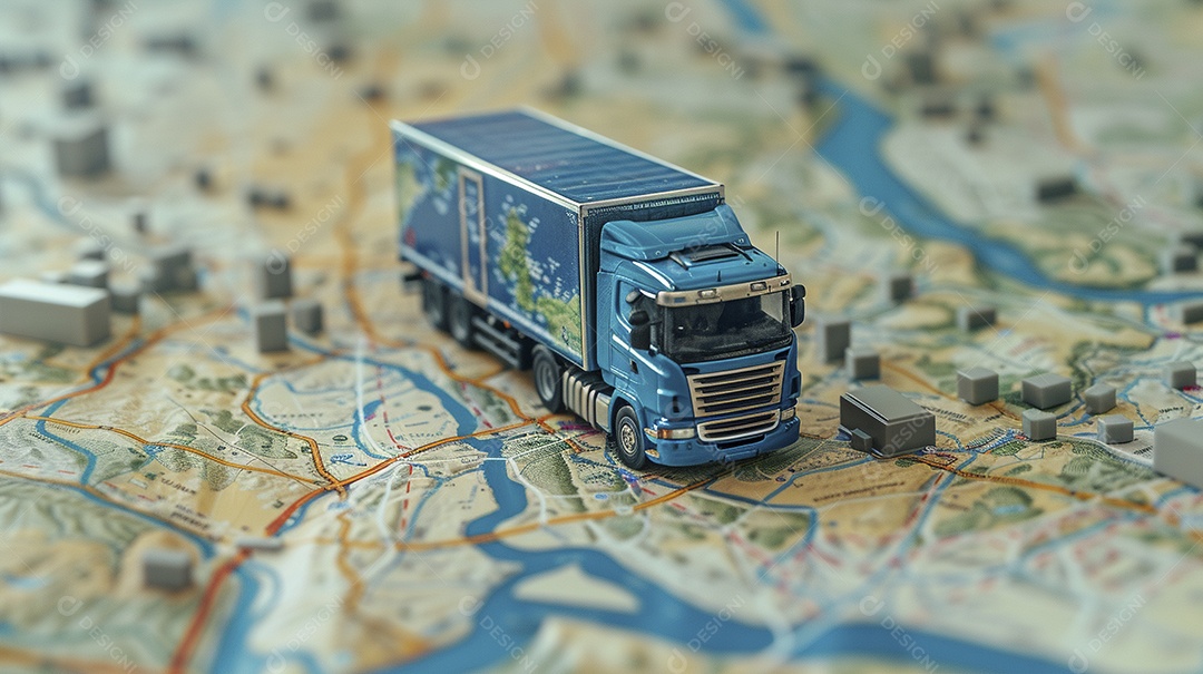 Miniatura de Caminhão azul no mapa