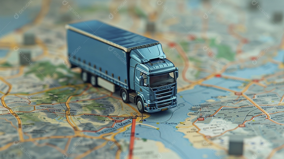 Miniatura de Caminhão azul no mapa