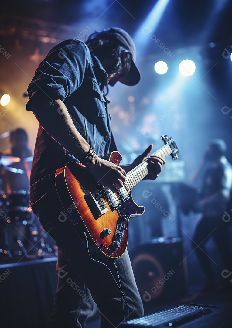 Grupo de banda musical se apresenta em um palco de concerto