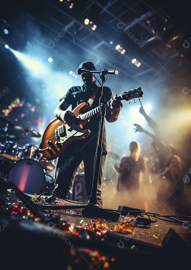 Grupo de banda musical se apresenta em um palco de concerto