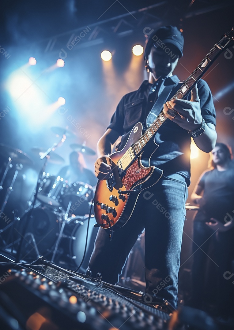 Grupo de banda musical se apresenta em um palco de concerto