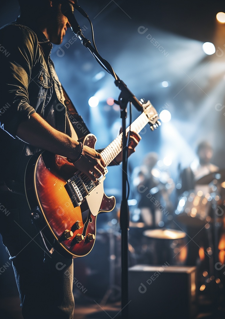 Grupo de banda musical se apresenta em um palco de concerto