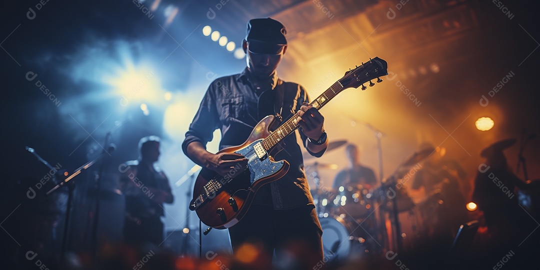Grupo de banda musical se apresenta em um palco de concerto