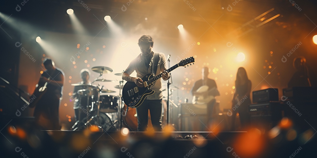 Grupo de banda musical se apresenta em um palco de concerto