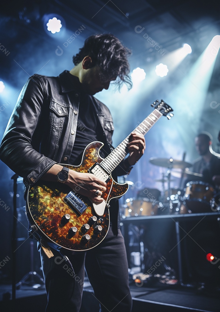 Grupo de banda musical se apresenta em um palco de concerto