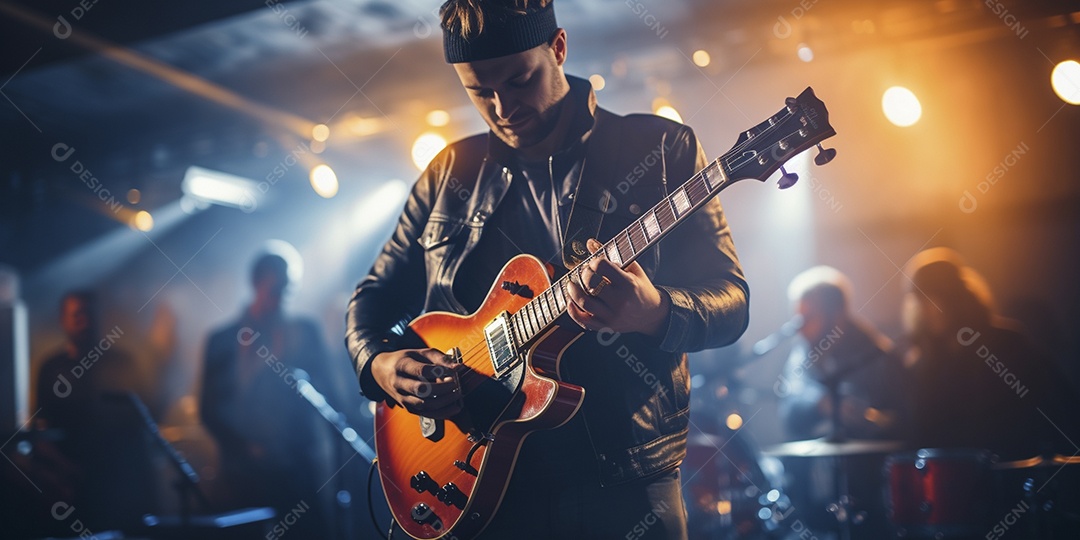 Grupo de banda musical se apresenta em um palco de concerto