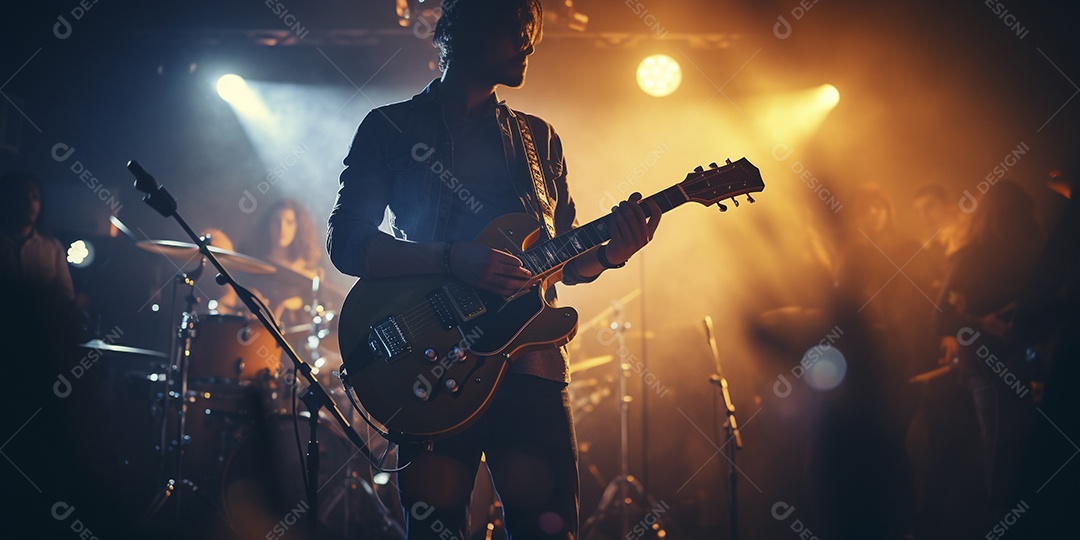 Grupo de banda musical se apresenta em um palco de concerto