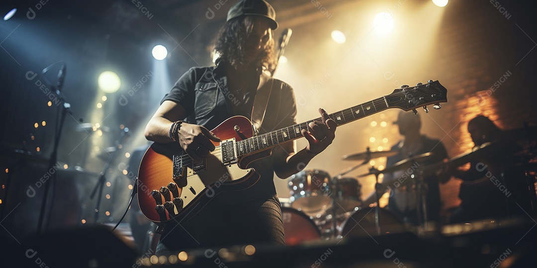 Grupo de banda musical se apresenta em um palco de concerto