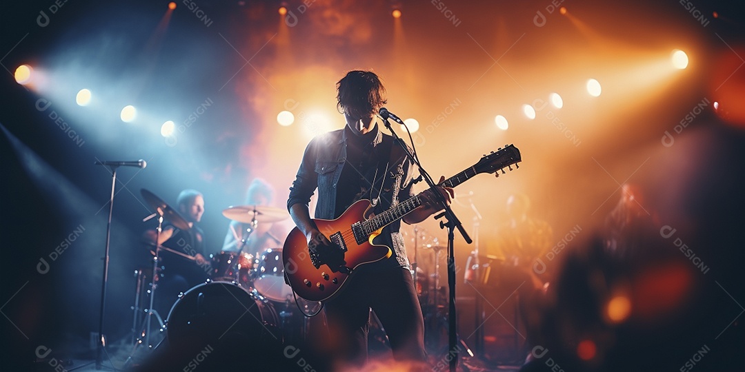 Grupo de banda musical se apresenta em um palco de concerto
