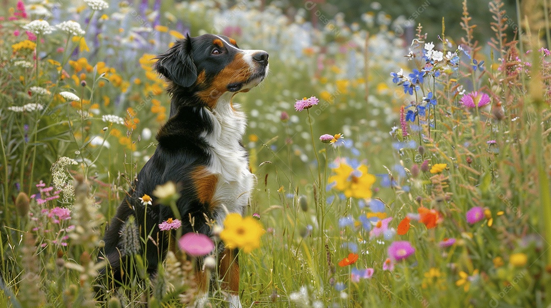Cachorro da raça Pastor australiano fofo sobre campo