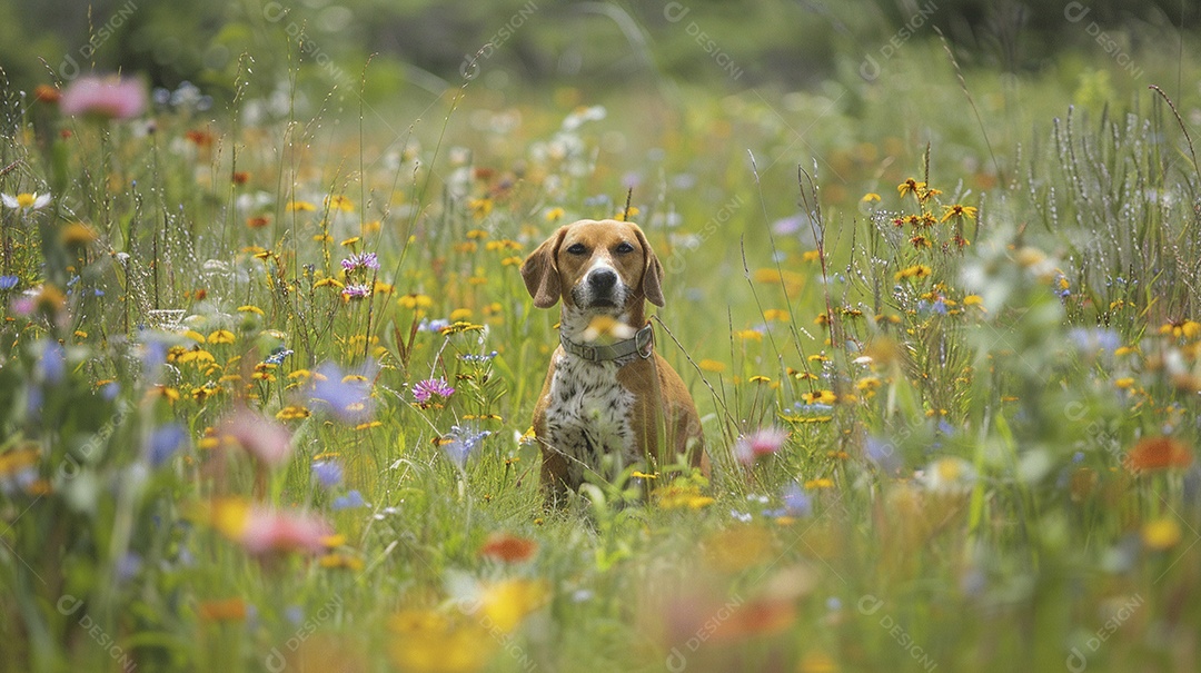 Cachorro da raça Beagle fofo sobre campo
