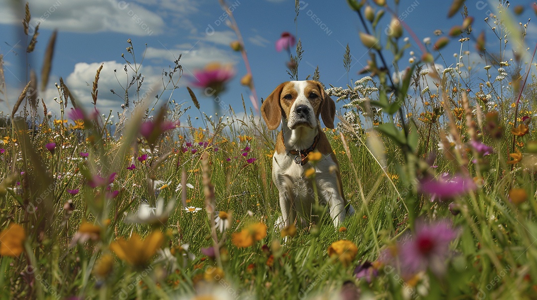 Cachorro da raça Beagle fofo sobre campo