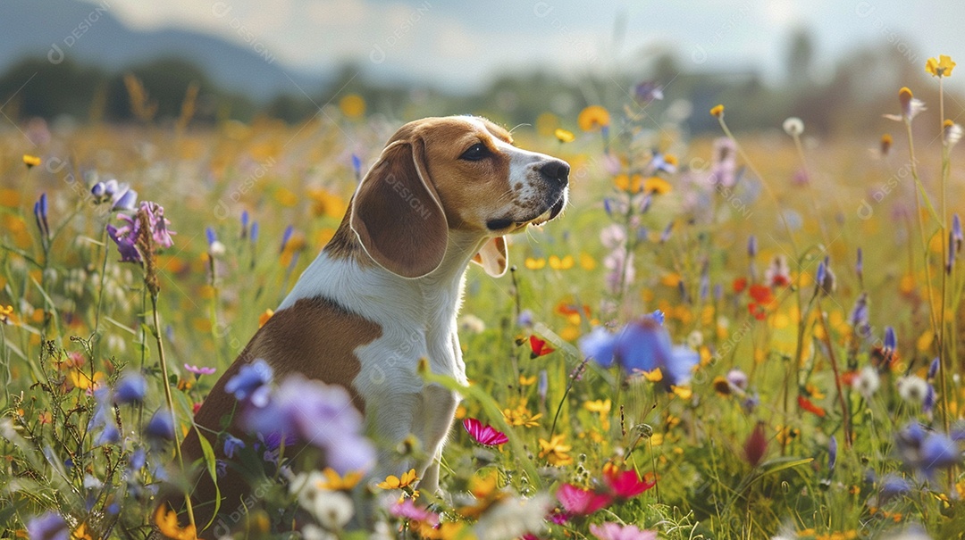 Cachorro da raça Beagle fofo sobre campo