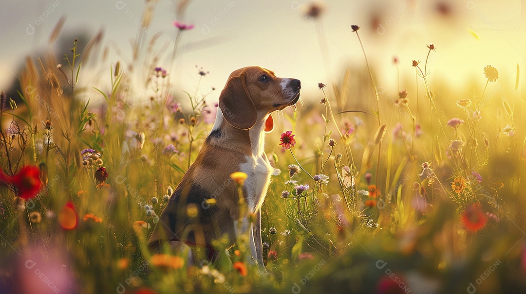 Cachorro da raça Beagle fofo sobre campo