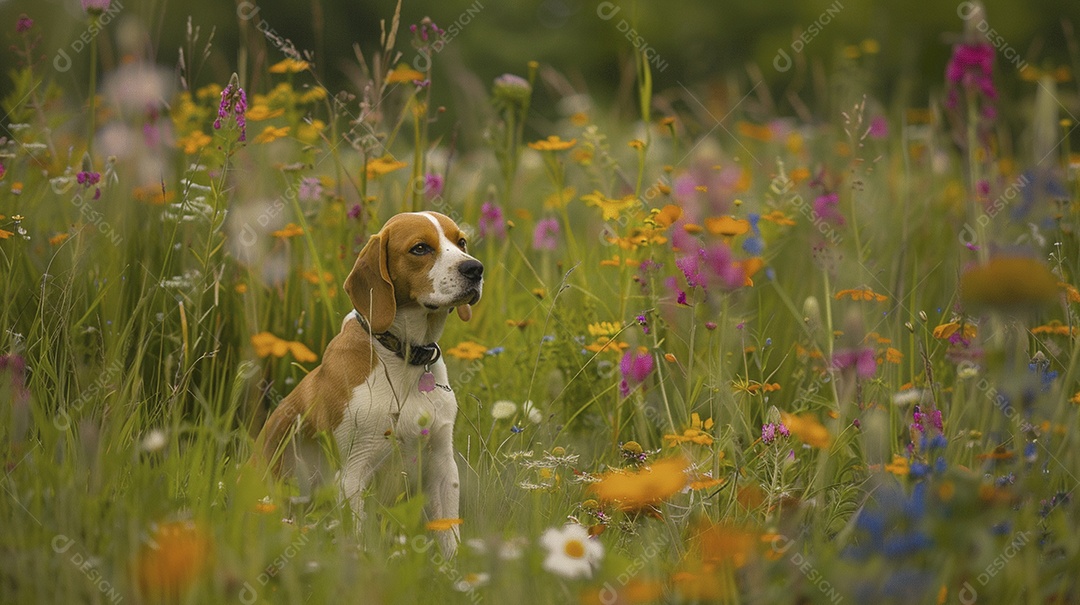 Cachorro da raça Beagle fofo sobre campo