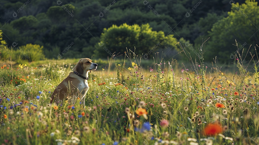 Cachorro da raça Beagle fofo sobre campo
