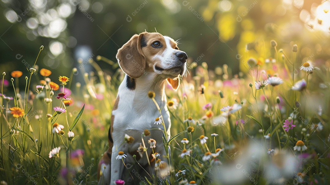 Cachorro da raça Beagle fofo sobre campo