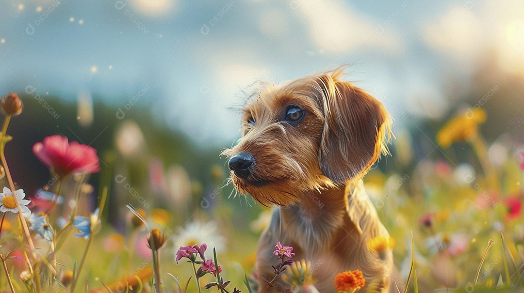 Cachorro da raça Dachshund sobre campo