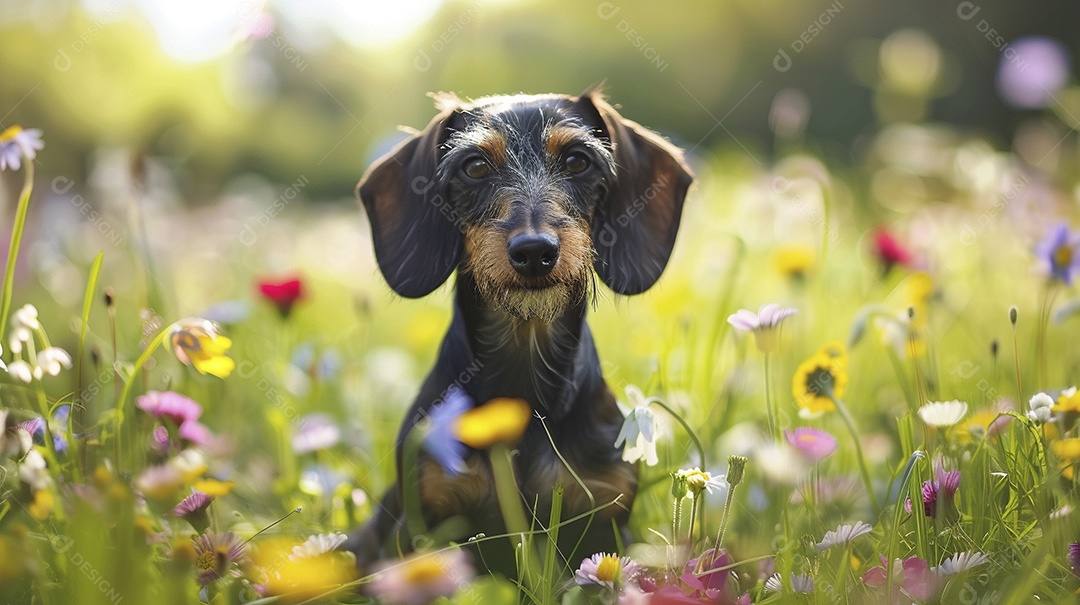 Cachorro da raça Dachshund sobre campo