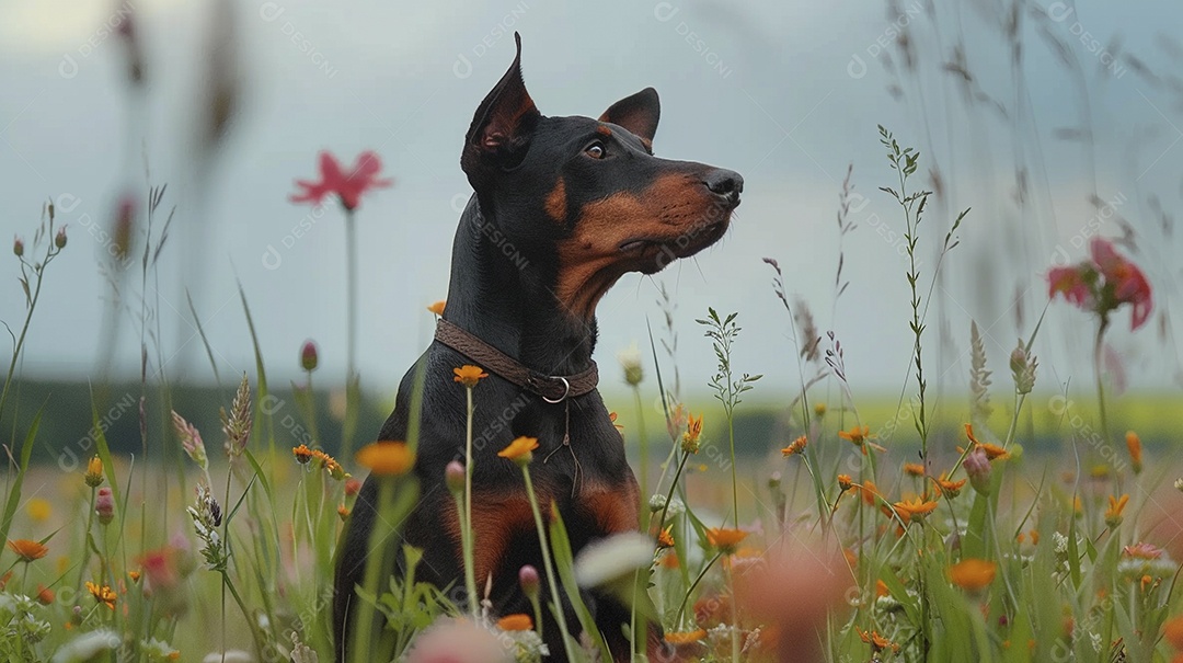 Cachorro da raça Pinscher sobre campo
