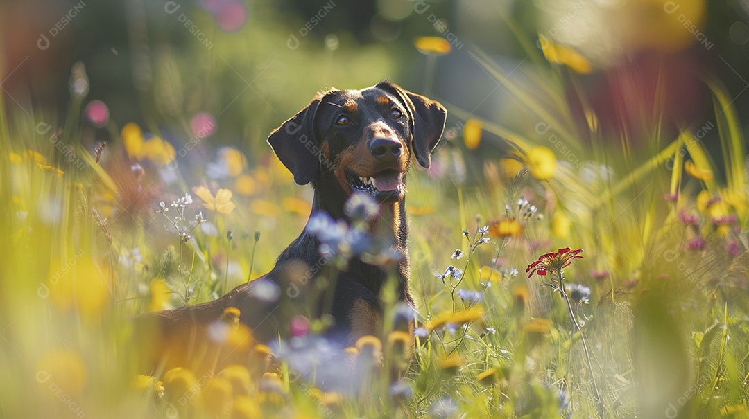 Cachorro da raça Pinscher sobre campo