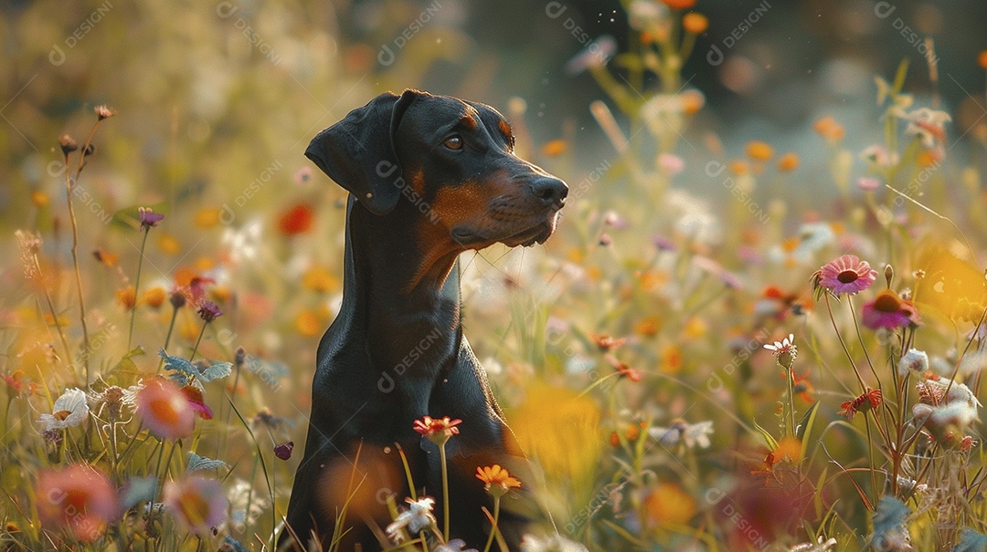 Cachorro da raça Pinscher sobre campo