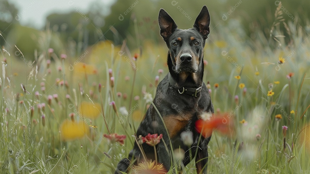 Cachorro da raça Pinscher sobre campo