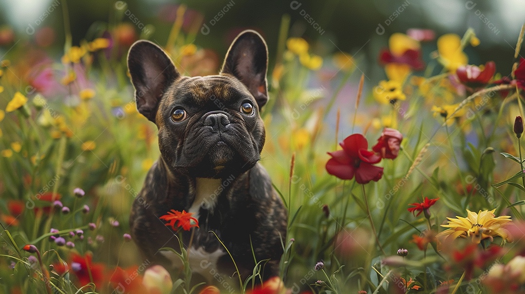 Cachorro da raça French Bulldog sobre campo