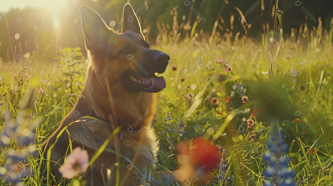 Cachorro da raça Pastor alemão sobre campo