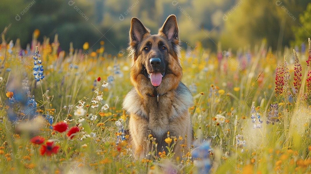 Cachorro da raça Pastor alemão sobre campo