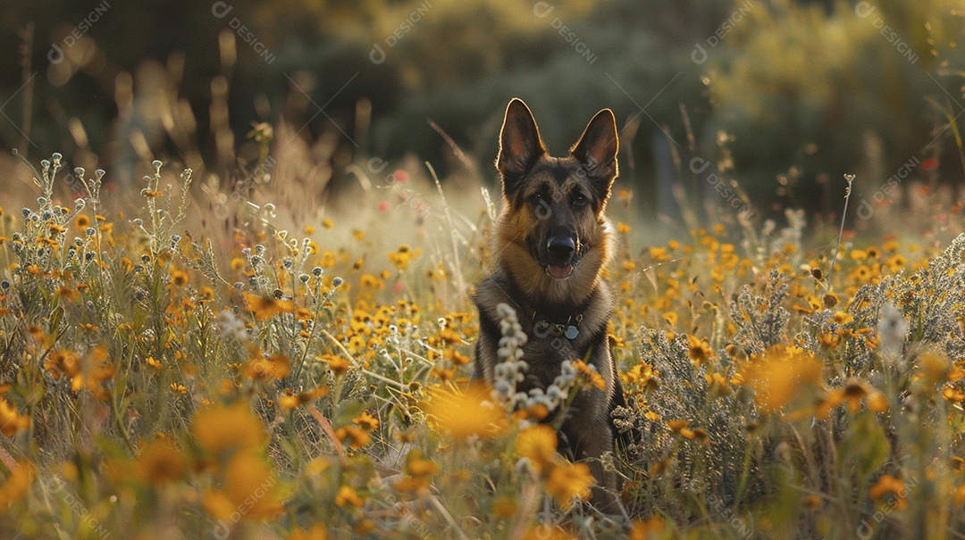 Cachorro da raça Pastor alemão sobre campo