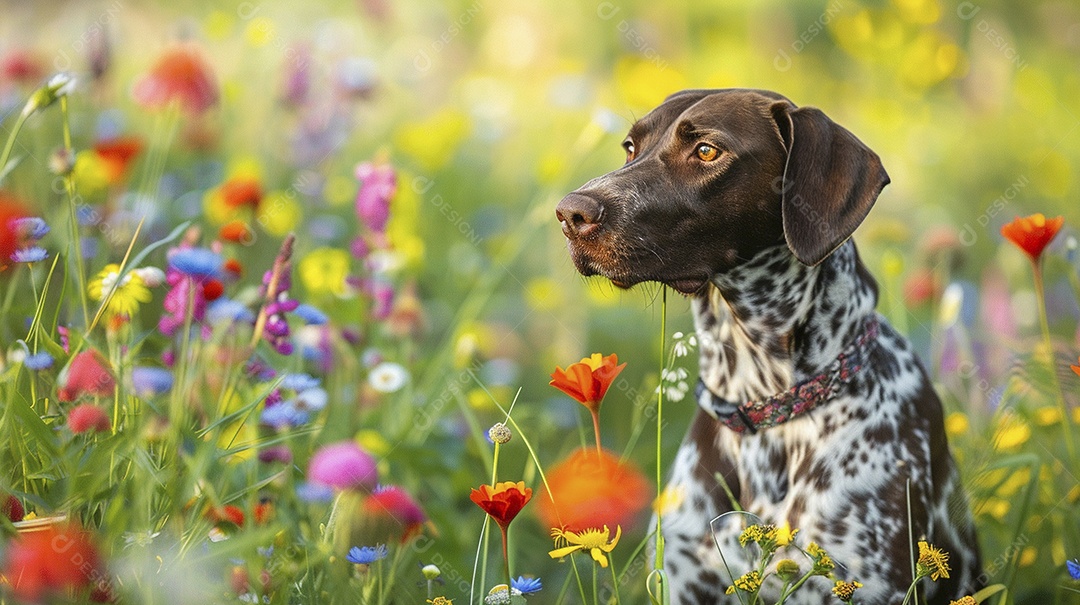Cachorro da raça German Shorthaired Pointer sobre campo