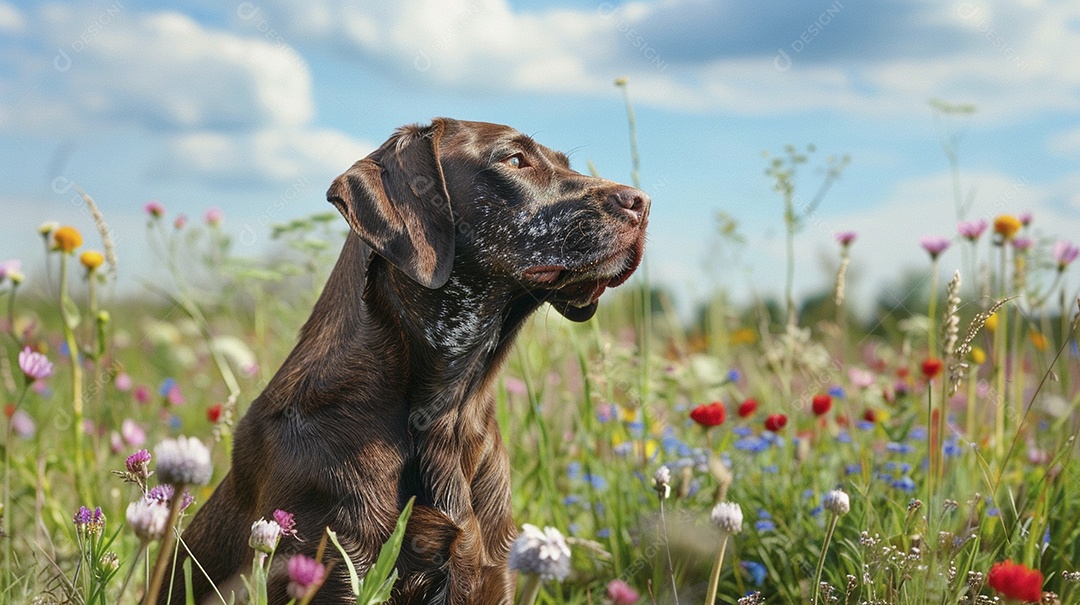 Cachorro da raça German Shorthaired Pointer sobre campo