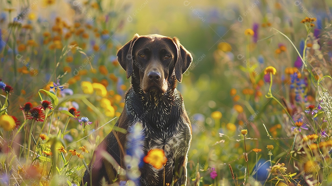 Cachorro da raça German Shorthaired Pointer sobre campo