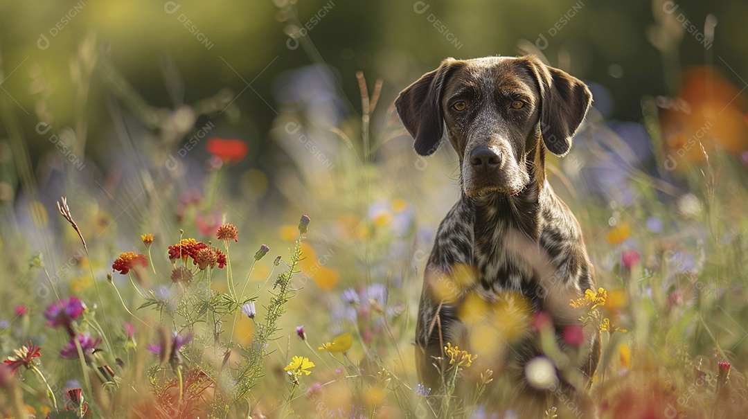 Cachorro da raça German Shorthaired Pointer sobre campo