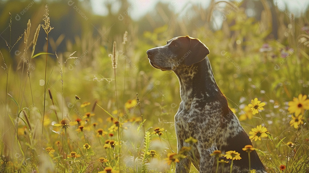 Cachorro da raça German Shorthaired Pointer sobre campo