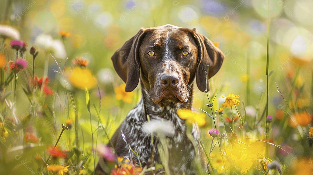 Cachorro da raça German Shorthaired Pointer sobre campo