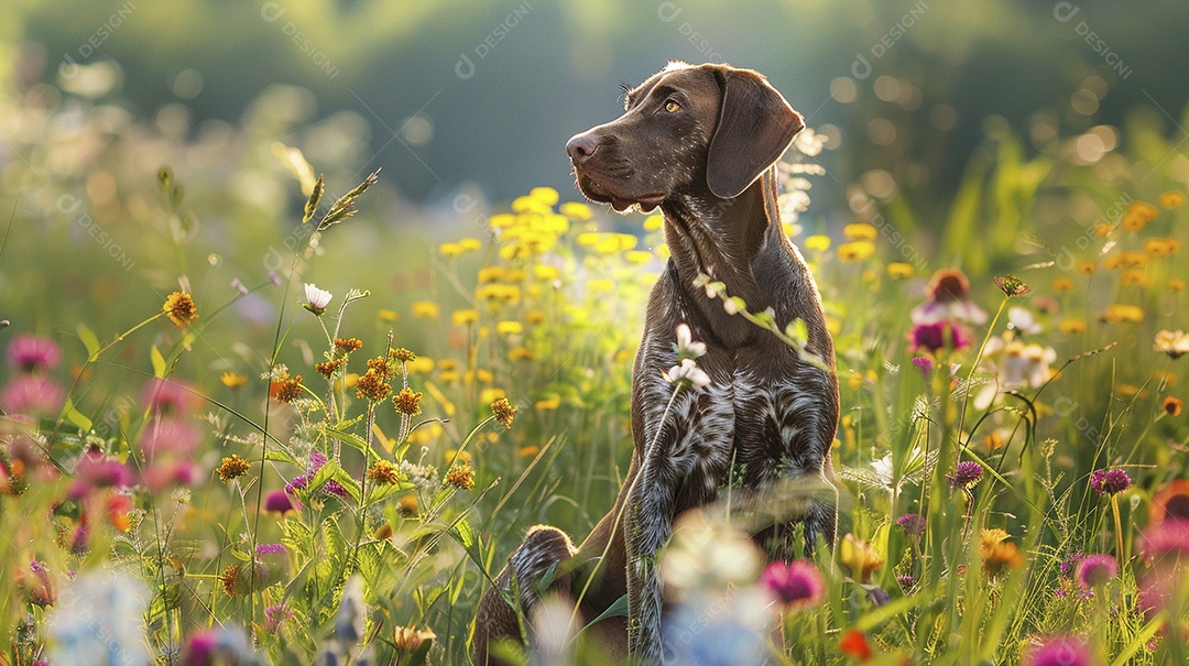 Cachorro da raça German Shorthaired Pointer sobre campo