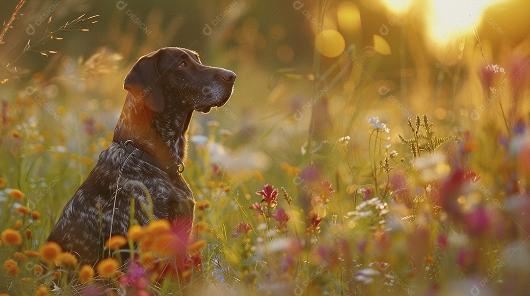 Cachorro da raça German Shorthaired Pointer sobre campo