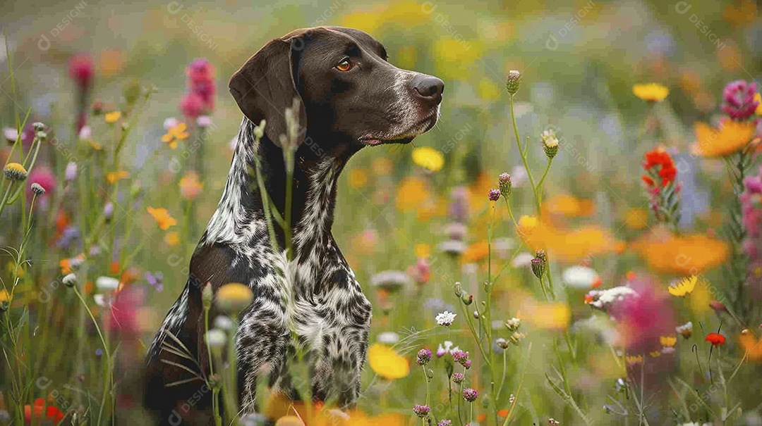 Cachorro da raça German Shorthaired Pointer sobre campo