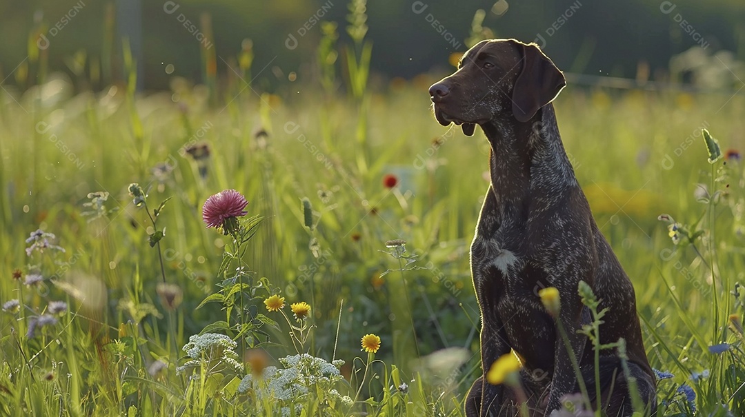 Cachorro da raça German Shorthaired Pointer sobre campo