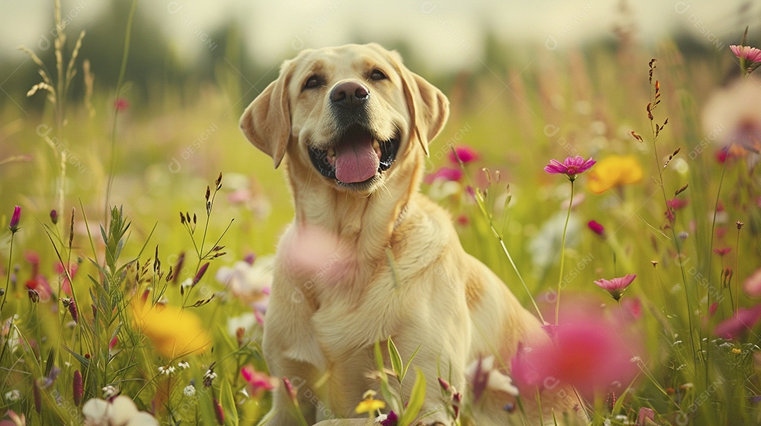 Cachorro da raça Labrador Retriever sobre campo
