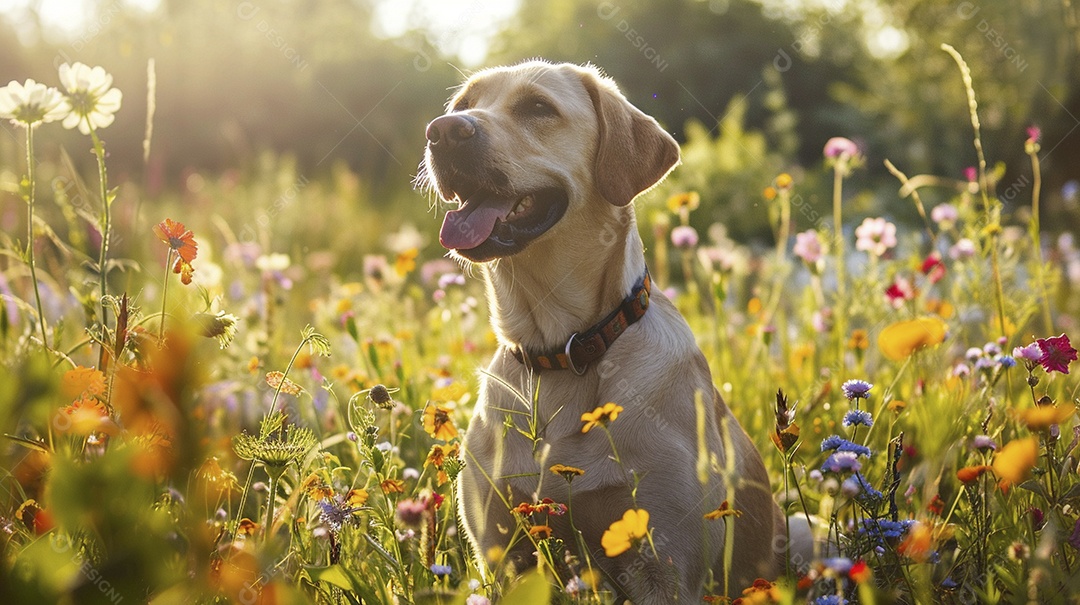Cachorro da raça Labrador Retriever sobre campo